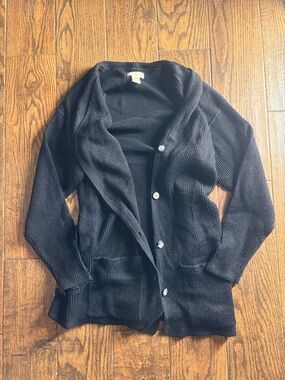 Women's Black Button-Front Knit Cardigan with Pockets